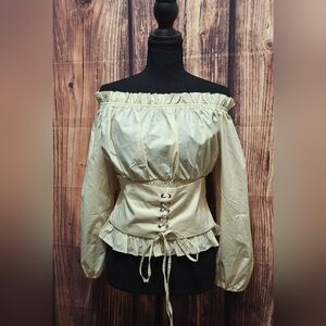 Scarlet Darkness Renaissance Peasant Off The Shoulder Corset Style Blouse.